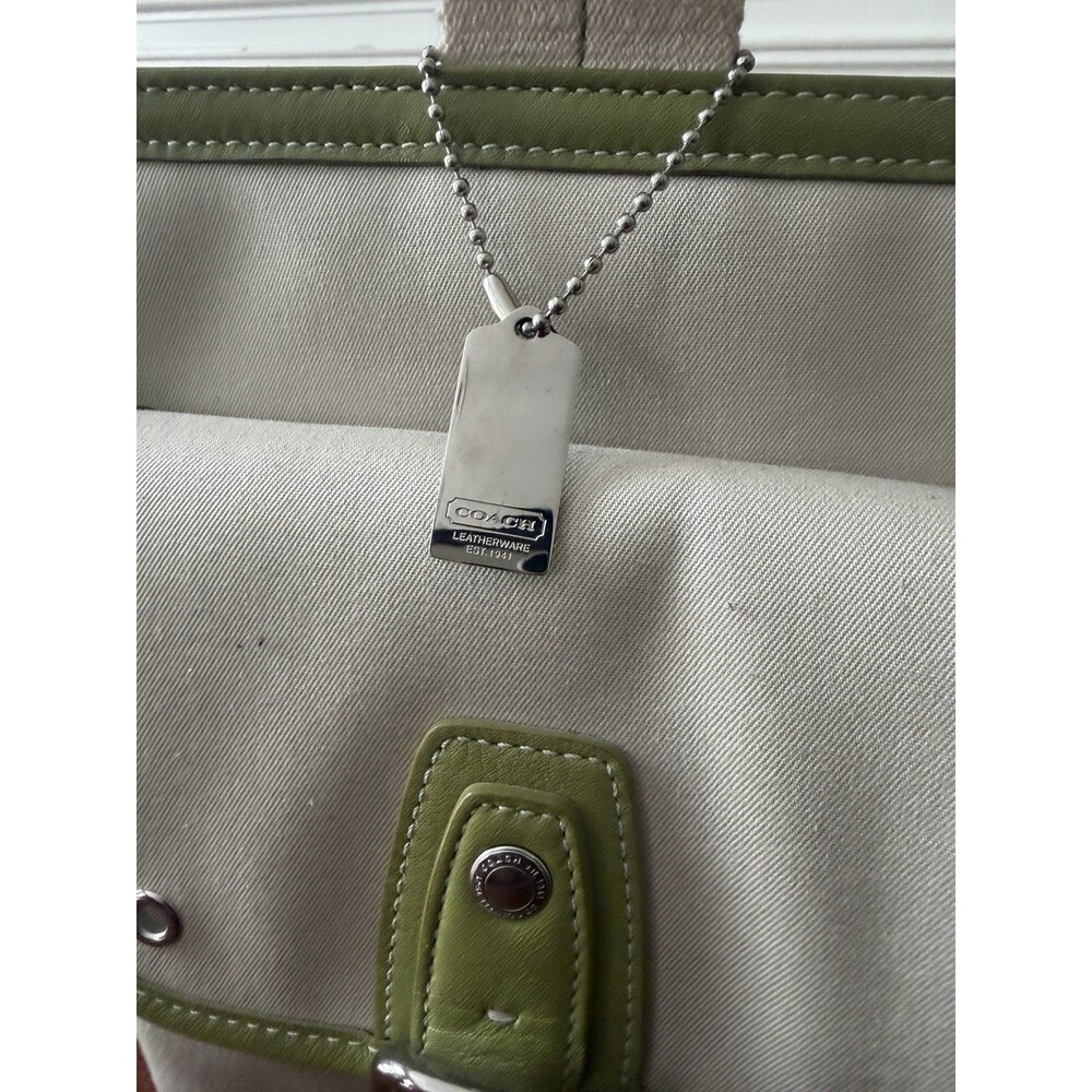 Vintage Coach Hampton Twill Garden Tote Bag B04Q 6734 Tan Green Canvas Leather - Picture 4 of 16